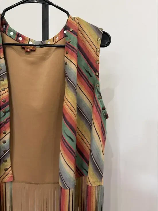 Scully Women's Serape Striped Print Fringe Vest XXL - Picture 3 of 9